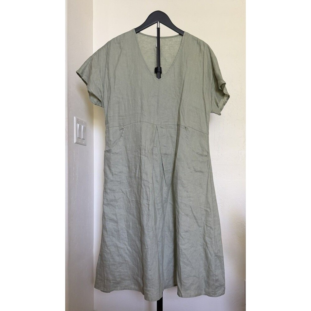 Grae Cove Sage Green Women’s 100% Linen Dress Medium Vacation Lagenlook Resort